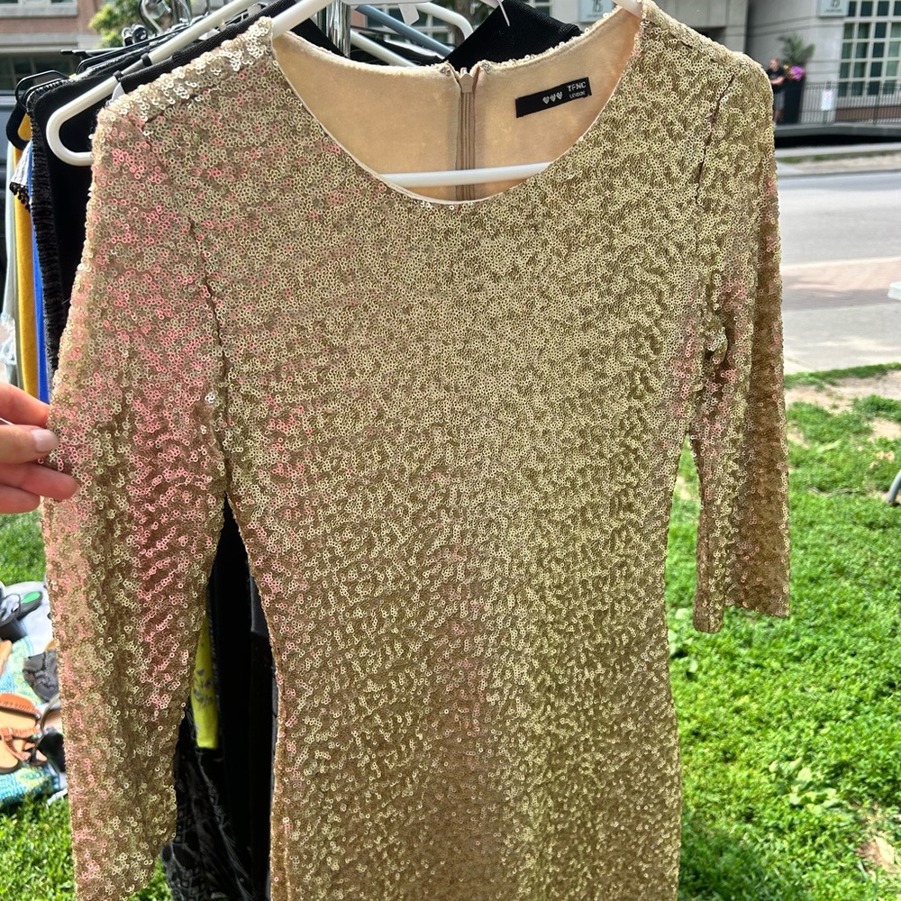 ASOS Tan Bodycon Dress 3/4 Sleeve Crew Neck